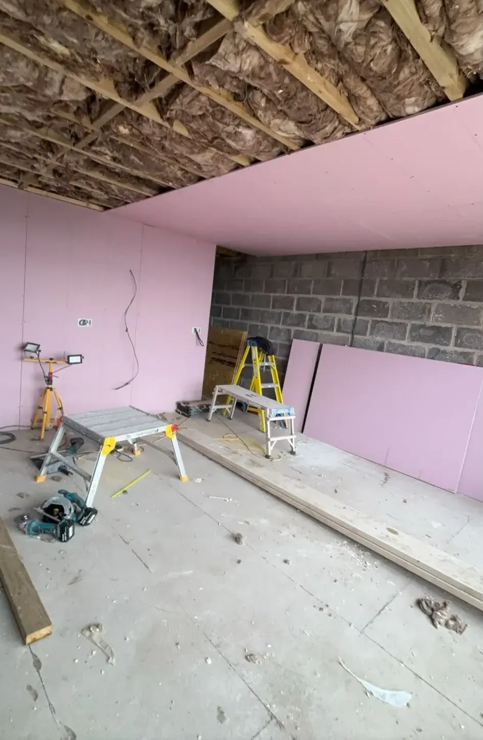 Loft conversion, framed and boarded